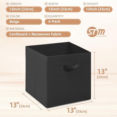 STORAGE MANIAC Storage Cubes, 13 Inch Collapsible Storage Bins with Handles, 6 Pack Fabric Foldable Bins for Organization, Durable Storage Bins for Closet, Shelves, Offices, 6-Pack Black - color: Black-6 Pack, size: 13 INCH