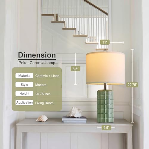 PoKat 20.75" Small Modern Ceramic Table Lamps Set of 2 for Bedroom, Green Bedside Lamps for Night Stands, Farmhouse House Decor Nightstand Table Lamps for Living Room End Table Green - color: 20.75'' Small - Dark Green