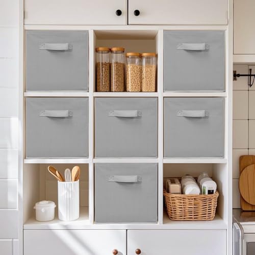 11 Inch Fabric Storage Bins, Storage Cubes, Collapsible Cube Storage Box, Fabric Closet Organizers with Handle for Home, Office, Shelf, Closets, Bedroom, Living Room, Grey, 7 Pack - size: 7 PACK