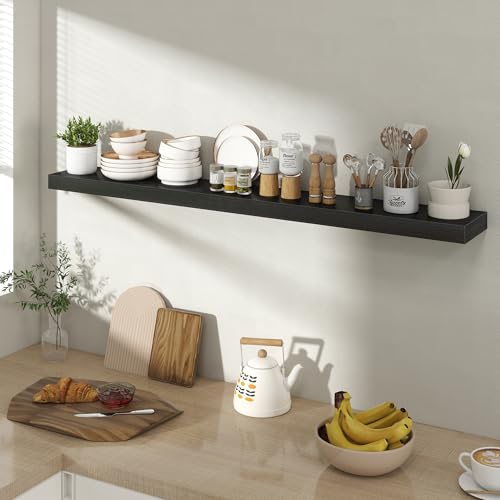 Acovy 48 Inch Floating Shelves for Wall 1 Pack, 48" Wall Shelves for Books, Storage, Decor, Wall Mounted Floating Shelf with Invisible Brackets for Kitchen, Living Room, Black - color: Black, size: 6.5"Wx48"L-1pc