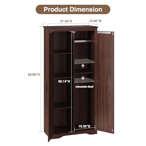 Befrases Farmhouse Storage Cabinet with Adjustable Shelves, Large Pantry Organize with 2 Barn Doors, Tall Freestanding Cabinet for Kitchen, Bathroom, Garage, Basement, Living, Utility Room, Brown - color: Brown, size: 1 Pack
