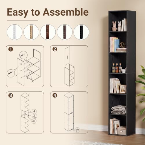 6 Cube Black Book Shelf, Tall Bookcase for Bedroom Home Office Living Room - color: Black, size: 6 Cube