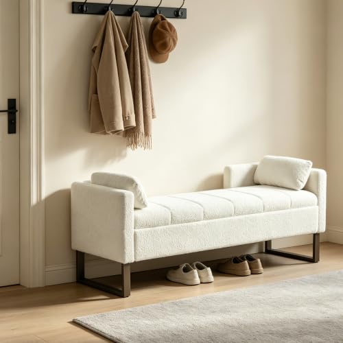 Chifee & Vingol 64" W Storage Benches End of Bed Bench, Ivory - color: 64"-ivory