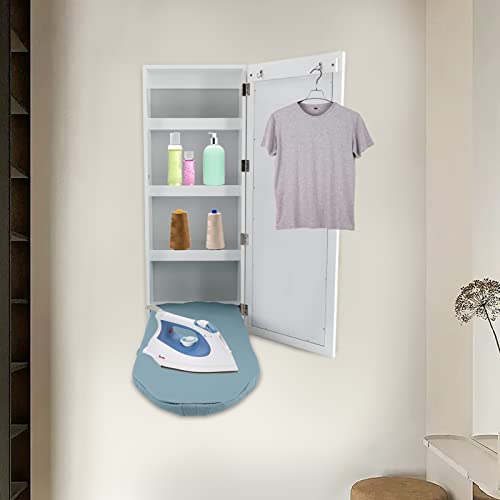 Wall Mounted Ironing Board with Storage Cabinet Built in Swivel Ironing Board with 3Tier Shelf & Dressing Mirror for Home Apartment & Small Spaces