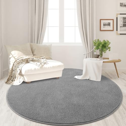 FlyDOIT Round Area Rugs for Bedroom Living Room, 4x4 Grey Super Soft Comfy Thickened Memory-Foam Indoor Circle Carpets, Modern Aesthetic Minimalist Carpet for Boys Girls Adults Nursery Home Décor - color: Grey, size: 4' (Round)