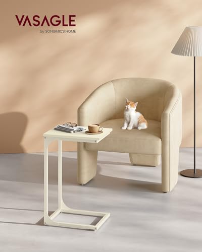 VASAGLE C-Shaped End Table, Small Sofa Side Table with Metal Frame | for Couch, Living Room, Bedroom, Bedside, Cream White, BARNET Collection ULET350W77 - color: Cream White
