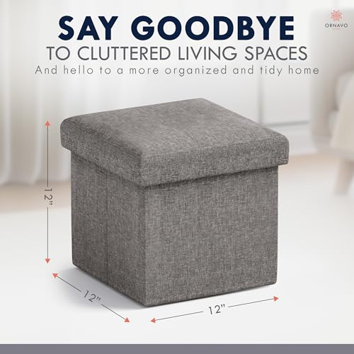 Ornavo Home Small Square Storage Ottoman, Foldable Linen, 12Inch, Dark Gray | Collapsible Cube Design; Foot Rest Stool Seat; Ideal for Living Room, Bedroom, Home Office or Dorm - color: Dark Gray