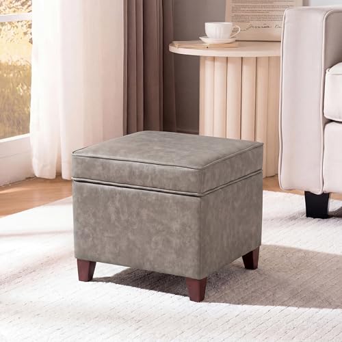 17” Faux Leather Storage Ottoman with Wooden Legs, Upholstered Square Flip-Top Footrest, Extra Seat or Coffee Table for Living Room, Bedroom, Entryway, Coffee Brown - color: Coffee Brown