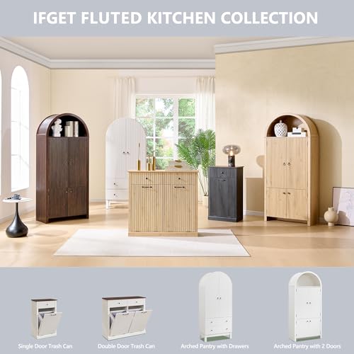 IFGET 71" Tall Arched Pantry Cabinet, Fluted Kitchen Storage Cabinet with Adjustable Shelves and 2 Large Drawers, Freestanding Morden Versatile Cupboard for Living Room, Bathroom, White - color: White