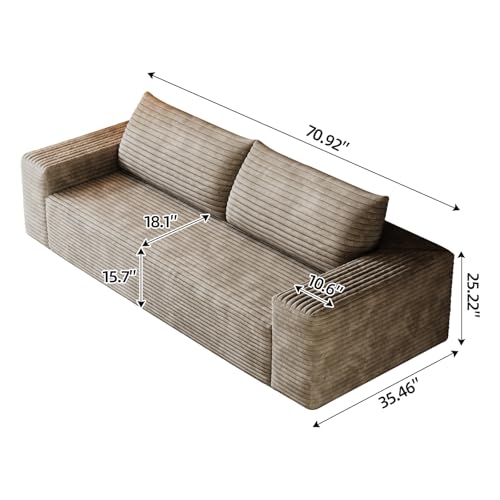 71" Loveseat Sofa in a Box,Plush Corduroy Fabric Deep Seat Couch,No Assembly Required,Space-Saving Design,Comfy Seater Sofa for Living Room, Apartment, Bedroom & Office,Modern,Camel - color: Camel, size: 71.3"