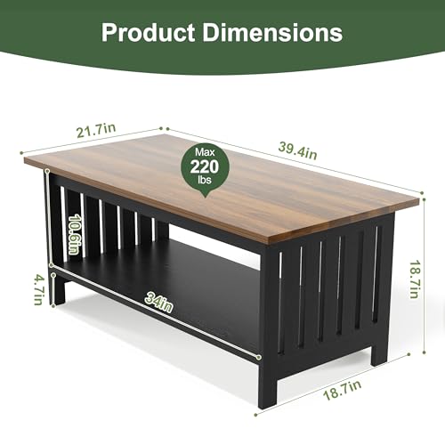 39.4" Farmhouse Coffee Table, Small Coffee Tables for Living Room | Black, 2 Tier Coffee Table with Storage, Tea Table for Living Room Bedroom Small Space - color: Black