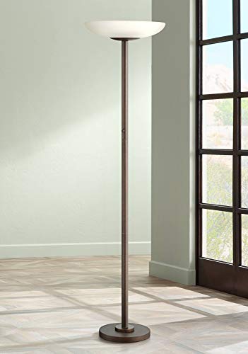 Meridian Light Blaster 72" Tall Bronze 4-Light Torchiere Floor Lamp | Modern Oiled Rubbed Frosted Glass Shade CFL Bulbs for Living Room Reading House Bedroom Home Office - color: Bronze