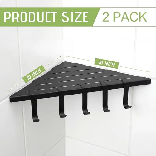 2 Pack 10'' Corner Shower Shelf with Hooks Sturdy 304 Stainless Steel, Space Saving Design Recessed Tile Shower Shelf for Inside, Tiled Walls, Bathroom Organization (Black) - color: Black