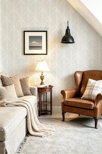 Safiyya 17.3"x393" Peel and Stick Wallpaper Boho Contact Paper Beige Neutral Modern Geometric Wall Paper Self Adhesive Removable Wallpaper for Bedroom Vinyl Rolls - color: Beige and White, size: 17.3" x 393"