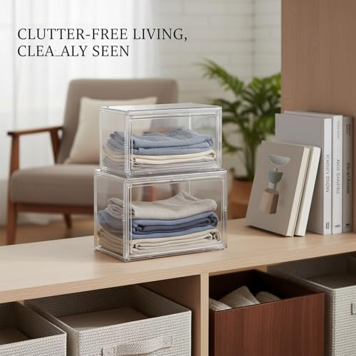 Clear Stackable Storage Bins with Lids, Durable Plastic Organizer Containers for Closet, Shelf & Desktop Organization - size: 10.63 x 8.66 x 5.12 in