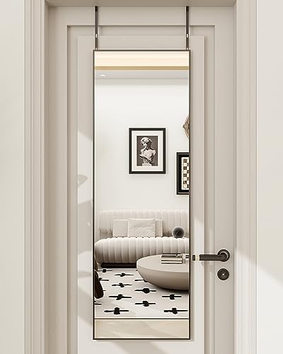 BEAUTYPEAK 16" x 50" Adjustable Height Over The Door Mirror, Black | Full Length Hanging Door Mirror with Shatterproof Tempered Glass Aluminum Alloy Frame for Bedroom, Living Room, Bathroom,Dorm - color: Black-rect, size: 50"L x 16"W