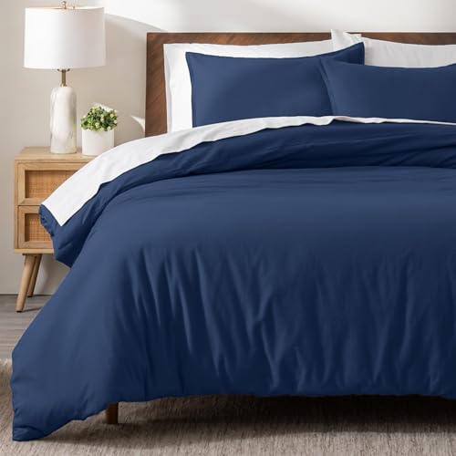 Bare Home Flannel Duvet Cover Set (Twin/Twin XL, Dark Blue) | 100% Cotton, Velvety Soft, Heavyweight, Premium Flannel, Double Brushed, Includes Sham Pillow Cover - color: 07 - Dark Blue (No Comforter), size: Twin/Twin XL