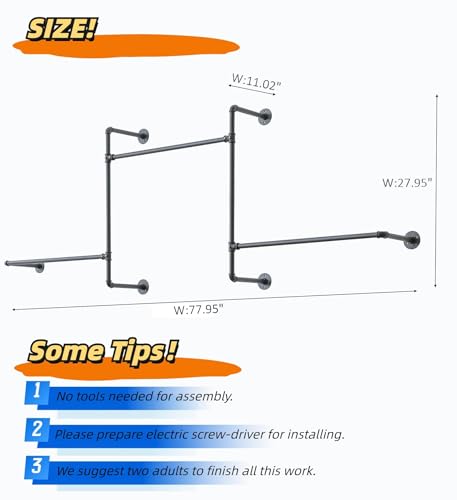 Industrial Pipe Clothing Rack, Wall Garment Rack, Hanging Clothes Rod | Pipe Clothes Rails, Multi-Purpose, Heavy Duty, Space-Saving, Clothes Bar, Organizer, Closet - style: wall clothing rack-3 hanging rods