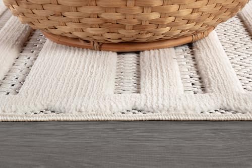 Modern Runner Rug 2x7 Luxury Striped Line Micro Loop Hallway Rugs Soft High-Low Pile Stain Resistant Easy to Clean Non-Shedding Durable Entryway Kitchen Indoor Area Carpet (White) - color: Linear / White, size: 2' x 7' (Rectangular)