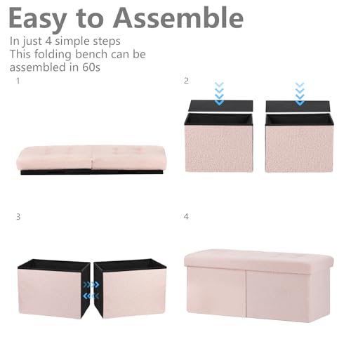 AmasSmile Ottoman Storage Bench,34" Teddy Velvet Folding Chest,Pink | Large Ottoman with Storage,Thicker Foam Padded Seat,Livingroom,Dorm,Bedroom,Entryway,Easy to install,34 x 13 x 13in - color: Pink-teddy Velvet