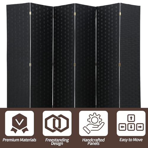 Meet Perfect 6-Panel Room Divider, 6 FT Tall x 107" Wide Folding Privacy Screen, Freestanding Room Partition for Bedroom, Apartment, Kids, Kitchen, Home Office – Black - color: Black, size: 6 panel