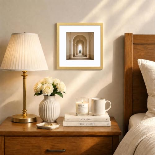 HEART ART 10x10 Gold Picture Frame 6x6 with Mat Set of 9 | Gallery Wall Frame Set, Collage, Square Picture Frames - color: Gold, size: 10x10 for 6x6