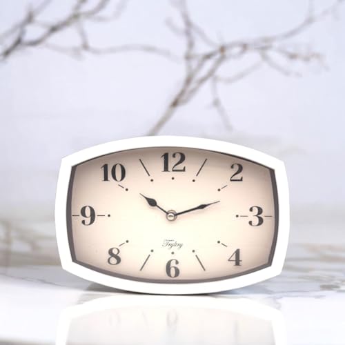 Small Wall Clock Silent Retro Rectangular Clock White Rectangle | Metal wall clocks battery operated Old Design Style for Kitchen, Living Room or Office - color: White