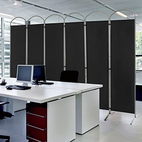 Giantex 1.8m(6.2피트) 접이식 6패널 룸 디바이더 블랙 - 330.2cm(130인치) 너비의 독립형 접이식 패브릭 프라이버시 스크린, 경량 휴대용 파티션 벽 칸막이 및 분리기, 홈 오피스, 아파트, 스튜디오용 - color: 블랙., size: 6-Panel