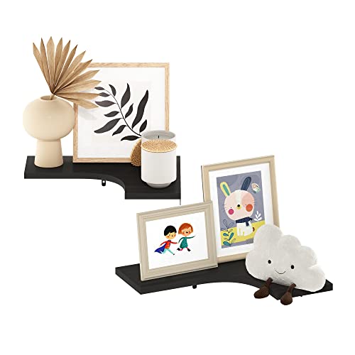 L-Shaped Set of 2 Corner Wall Shelf, Wall Mounted Shelves, Corner Floating Shelf, Floating Shelves for Wall, for Bedroom, Bathroom, Living Room, Espresso