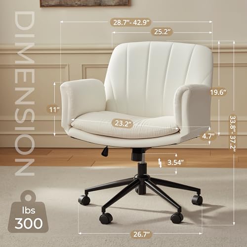 Dowinx Criss Cross Chair with Five-Level Adjustable Arms and Wheels - Comfortable Ergonomic PU Leather Swivel Vanity Chair - Computer Makeup Chair for Home Office, Bedroom, Vanity Room -Milk White - color: Milk White