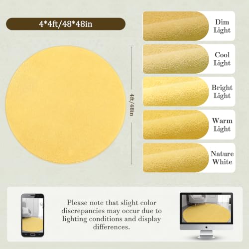FlyDOIT Round Area Rugs for Bedroom Living Room, 4x4 Yellow Super Soft Comfy Thickened Memory-Foam Indoor Circle Carpets, Modern Aesthetic Minimalist Carpet for Boys Girls Adults Nursery Home Décor - color: Yellow, size: 4' (Round)