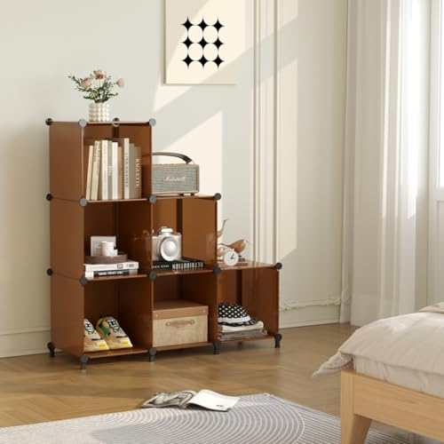 AWTATOS Closet Organizer, 6 Cube Storage Organizer, Closet Storage Shelves | DIY Stackable Closet Storage Cubes Shelf Bookshelf, Plastic Clothes Organizer Shelving for Bedroom, Home, Cocoa Brown - color: Cocoa Brown
