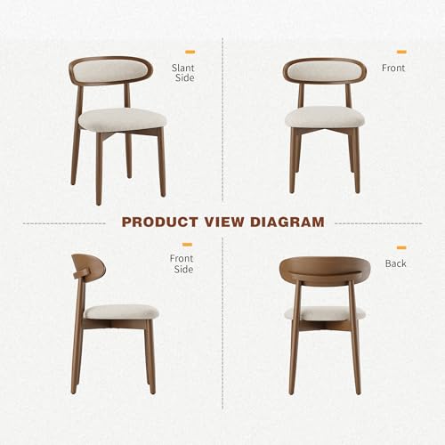 Dining Chairs Set of 6, Upholstered Dining Room Chairs with Solid Wood Legs | Mid Century Modern Dining Chairs, Fabric Kitchen Chairs with Ergonomic Curved Backrest for Dining Room, Vanity, Beige - color: Beige, size: Set of 6