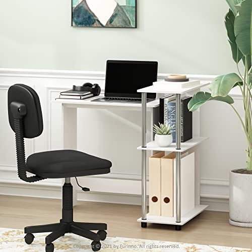Furinno Abbott Corner Computer Desk with Bookshelf, White Oak/Chrome | 3-Tier Bookshelf, Corner Computer Desk, Stainless Steel, Office Desk for Home Office, Bedroom - color: White Oak/Chrome