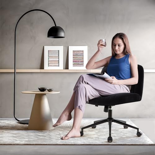 IWMH Criss Cross Office Chair with Wheels Cross Legged Desk Chair Armless | Black Computer Chair Vanity Chair Wide Seat Swivel Task Chair for Home Office Bedroom Make Up Small Space Height Adjustable - color: Black With Wheels
