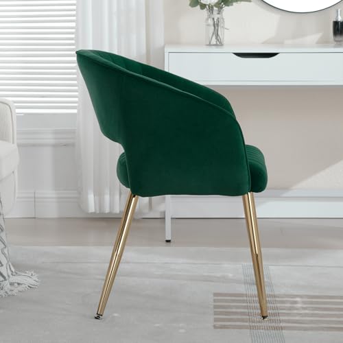 Velvet Home Office Desk Vanity Chair, No Wheels, Gold Legs, Green | Modern Accent Chair with Stylish Stripe Design, Spacious Soft Seat for Girls & Women Bedroom Makeup or Nail Table - color: Green Velvet, No Wheels
