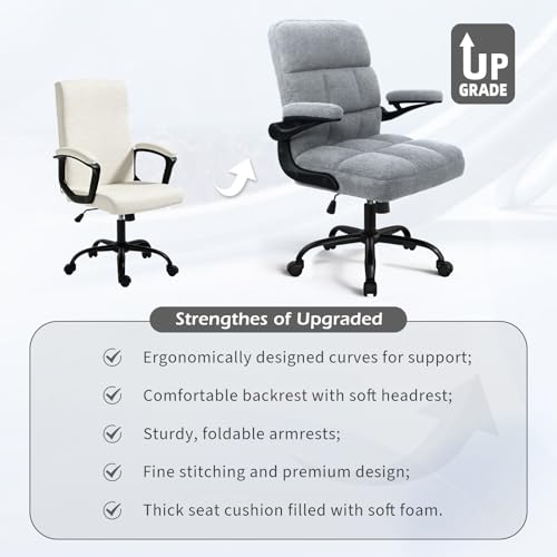 Home Office Chair with Wheels, Rolling Desk Chairs with Flip-up Armrest, Adjustable Office Computer Chair Teddy Fleece, Light Gray - color: Light Grey