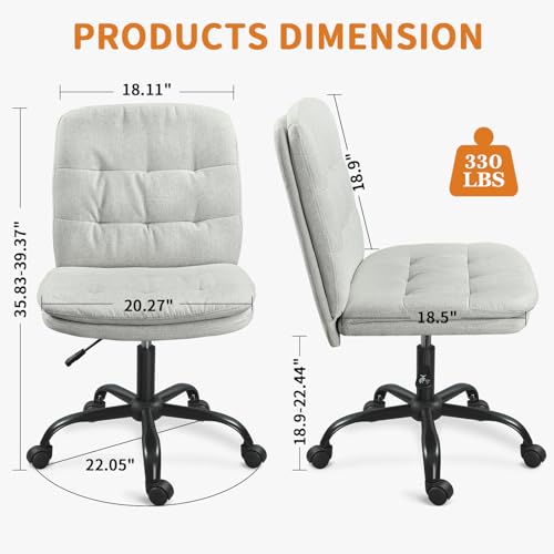 Home Office Desk Chair Comfy - Armless Criss Cross Chair with Wheels Vanity Chair Office Chairs Rolling Swivel Height Adjustable for Adults - Light Grey - color: Light Grey