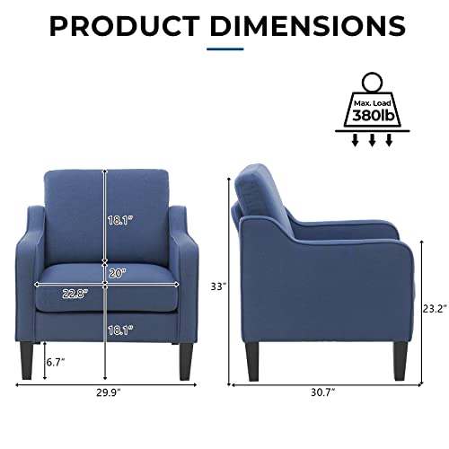 VINGLI Mid century Modern Accent Chair,Navy Blue Fabric Accent Chairs for Living Room Upholstered Armchair with Scooped Arms for Bedroom,Apartment,Studio,Office,Waiting Room - color: Navy Blue