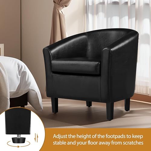 Yaheetech Accent Chairs Set of 2, Faux Leather Barrel Armchairs Black | Water-resistant Faux Leather Chairs with High-density Foam and Solid Wood Legs for Living Room, Waiting Room, Small Space - color: Black(faux Leather), style: without Ottoman