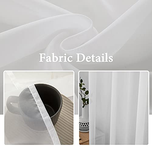 MIULEE White Window Sheer Curtains 2 Panels Width 38 x Length 72 Inches | Window, Solid Color, Elegant Net Drapes, Bedroom, Living Room, Window, Solid Color - color: White, size: 38"W x 72"L (Pack of 2)