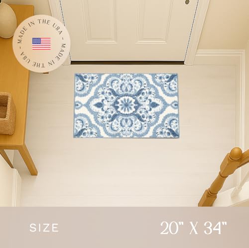 Maples Rugs Vivian Medallion Area Rug – Made in USA – Washable, Non-Slip Indoor Carpet for Kitchen, Entryway, and Living Room, 1'8 x 2'10, Blue/White - color: Blue/White, size: 1'8" x 2'10" (Rectangular)