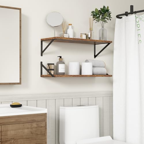 Fun Memories 27.5" W x10 D Floating Shelves, Large Wall Shelves 27.5 Inch Long, Set of 2, Farmhouse Wood Floating Shelf Wall Mounted, Deep Shelves for Bathroom, Living Room, Kitchen, Rustic Brown - color: Rustic Brown, size: 27.5"W x10"D