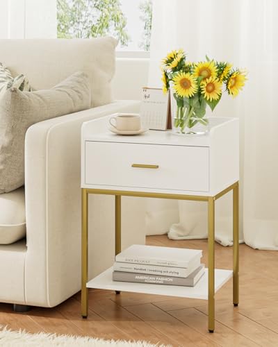 Masupu Nightstand,3-Tier Modern Bedside Night Stand with Storage Drawer and Shelf,Small End Side Table for Bedroom,Living Room,White (Without Outlet, White) - color: White Without Outlet