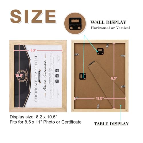 8.5x11 Picture Frame Natural, Solid Wood Diploma Frames with Acrylic Plexiglass for Pictures, Certificate Degree Document Frame Tabletop and Wall Mounting Display, Set of 4 - color: Natural, size: 8.5x11