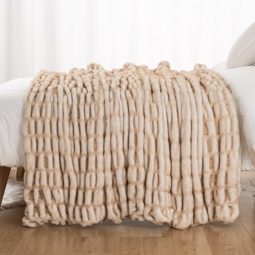 Battilo Faux Fur Throw Blanket for Couch, Soft Fluffy Ruched Fur Blanket, Cozy Thick Warm Fuzzy Decorative Yellow Blanket for Bed Chair Sofa 50"x60"(Tip Dye Yellow) | Soft Reversible Faux Rabbit Fur with Yellow-Tipped Detail, Thick and Cozy for Couch, Bed