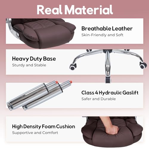 400lbs Executive Office Chair with Flip-Up Armrests, Big and Tall Computer Chair for Heavy People, Heavy Duty Ergonomic Comfy Chair, Breathable PU Leather (Darkbrown) - color: Darkbrown
