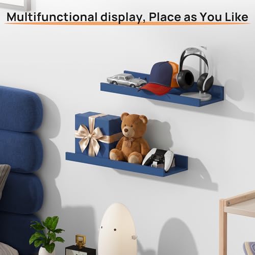 upsimples Floating Shelves for Wall Decor Storage, Navy Blue, 6Pcs, 15.7'' | Wall Mounted Wood Shelves for Living Room, Bedroom, Bathroom, Kitchen, Office, Laundry Room Display and Organize - color: Navy Blue, size: 15.7in