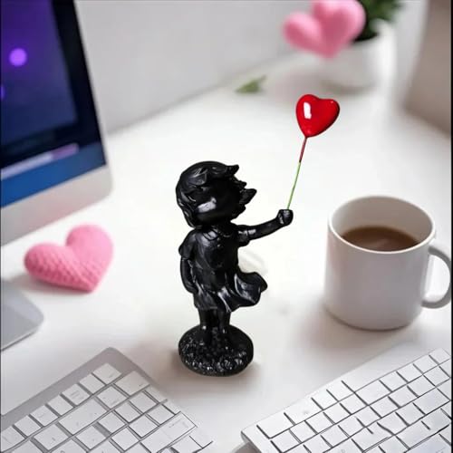 Banksy Street Graffiti Art Statue,Love Balloon Girl Room Decor,Resin Ornaments,Living Room Dining Desk Decorations,Bookshelf Decorative Objects(Black) - color: Love Balloon Girl-black