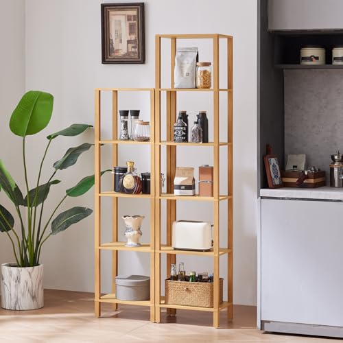 YUFAM 5 Tier Tall Narrow Bookshelf, Skinny Bookcase, Wooden Shelf, Natural | 54'' Tall Thin Book Shelf, Skinny Book Shelf for Modern Narrow Industrial Shelf fits Living Room, Office, Bedroom, Kitchen - color: Natural, size: 5-Tier